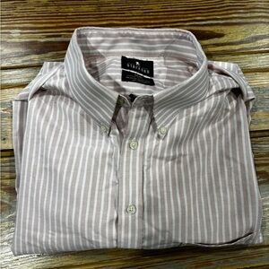 Stafford Men's Light Pink and White Striped Dress Shirt